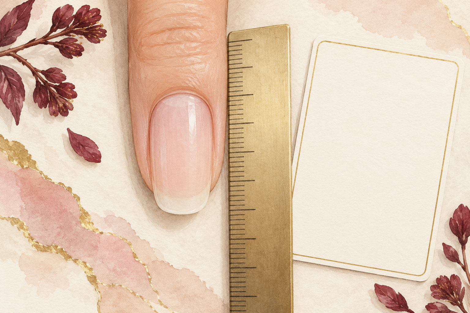 A ruler lies parallel to the length of a bare nail beside a blank tracking card.