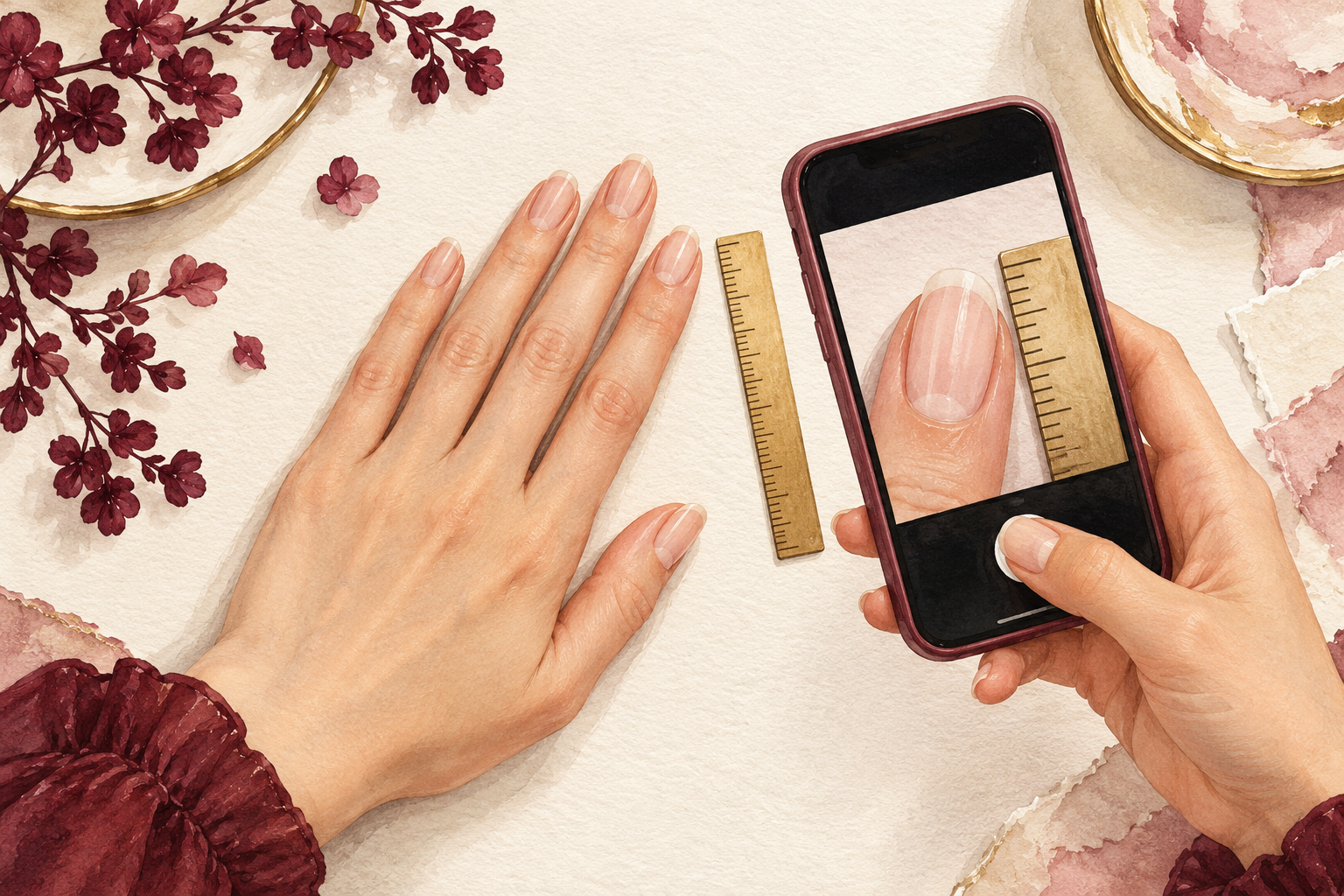 A phone records a hand beside a small ruler.