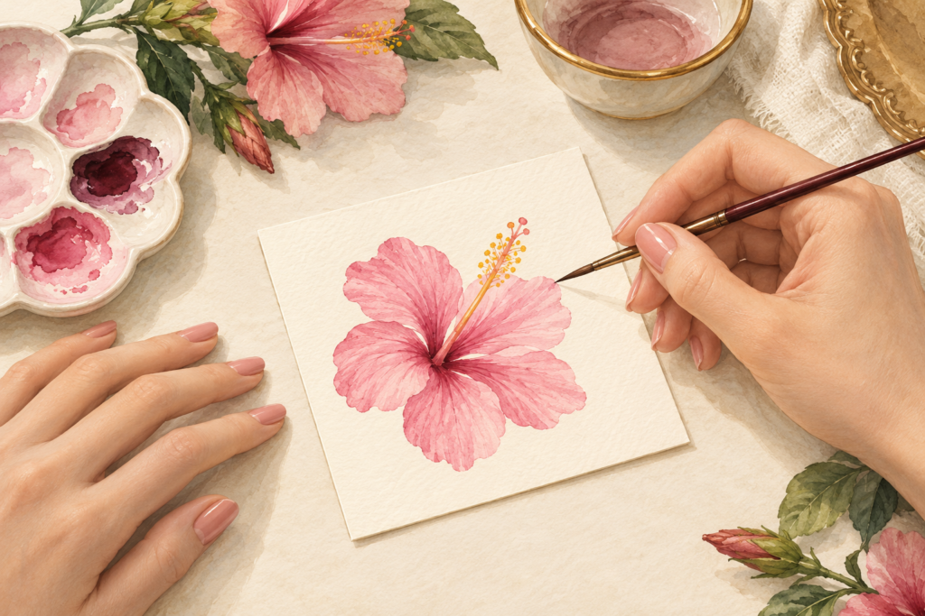 12 Hibiscus Flower Nail Steps, From the First Petal to the Last Stamen Dot
