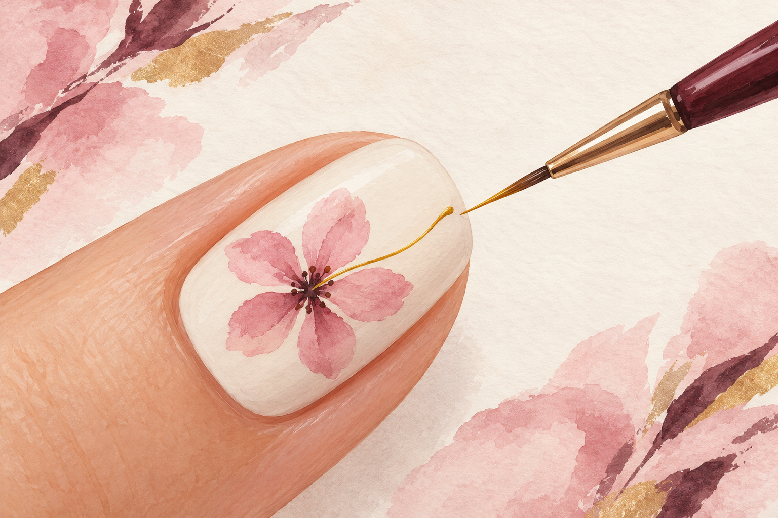 A fine brush traces one curved yellow stamen from the flower center.