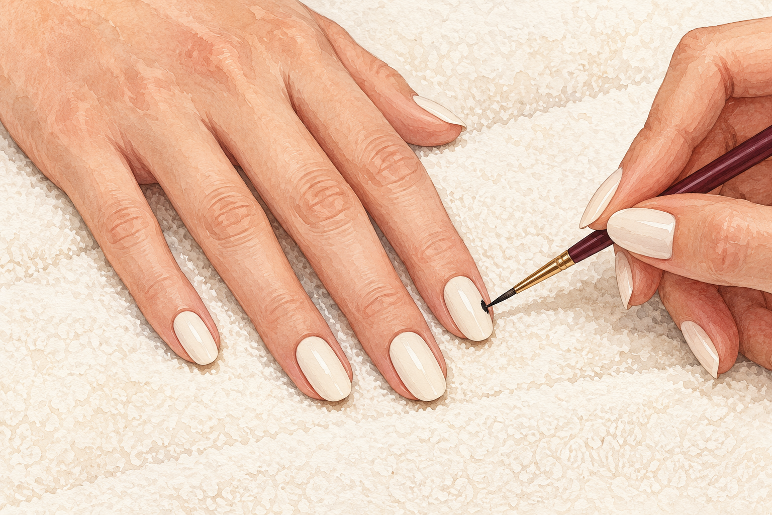 A fine cleanup brush tidies one stripe edge.