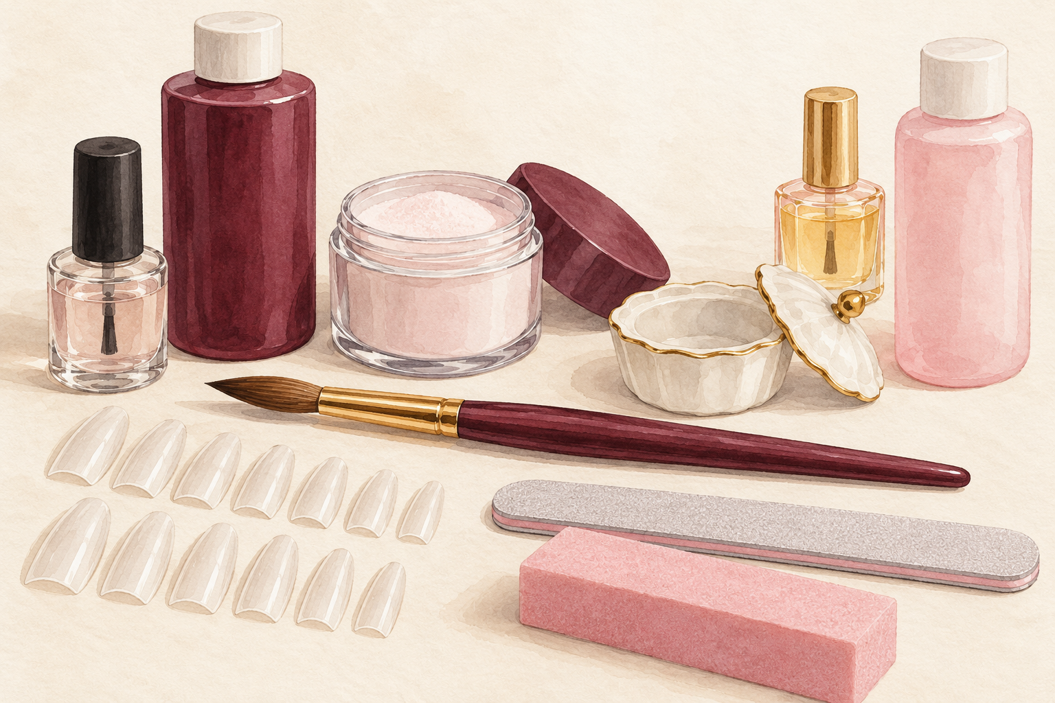 A compact acrylic kit holds matched products and basic tools.