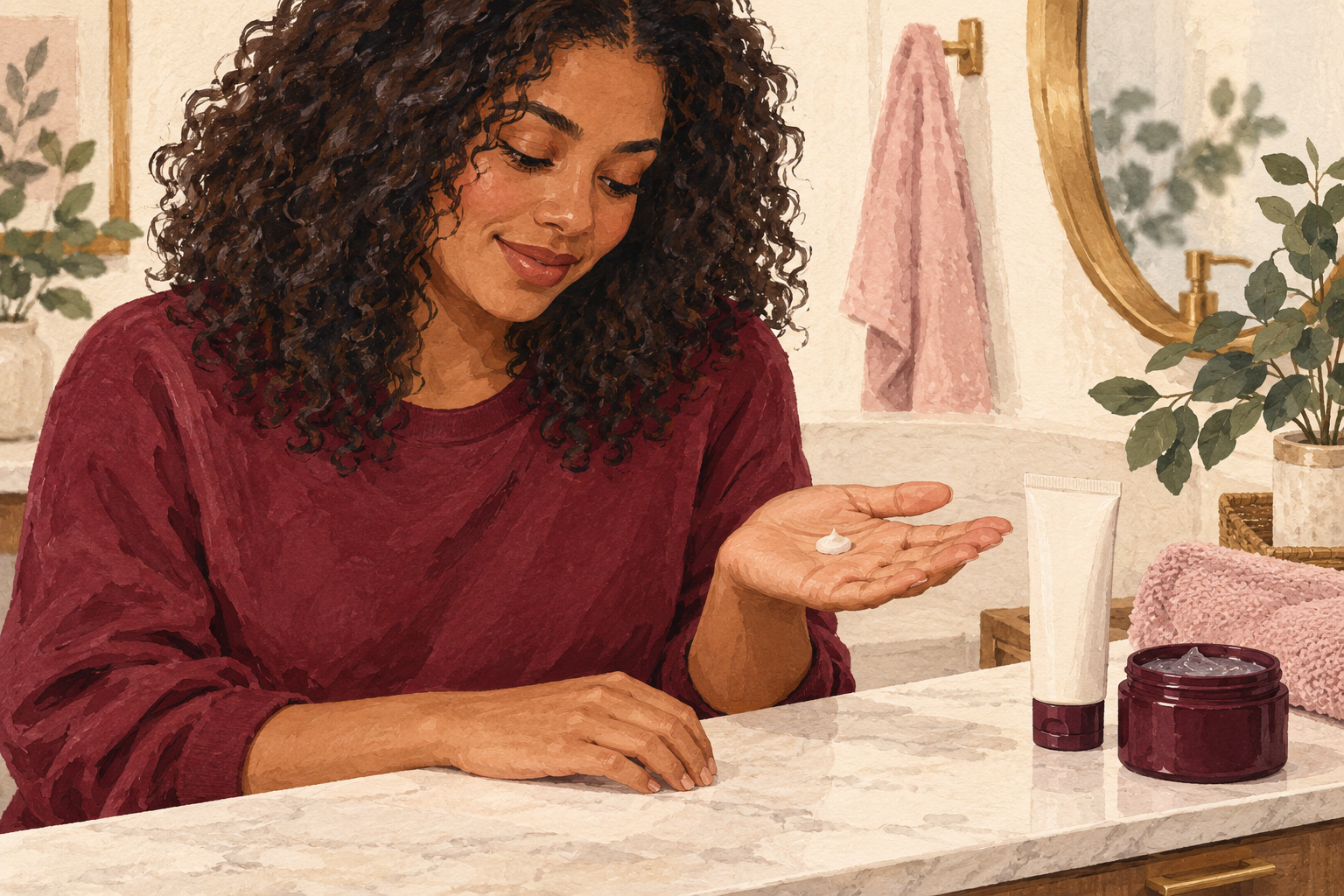 A small dab of curl product rests on an open palm.