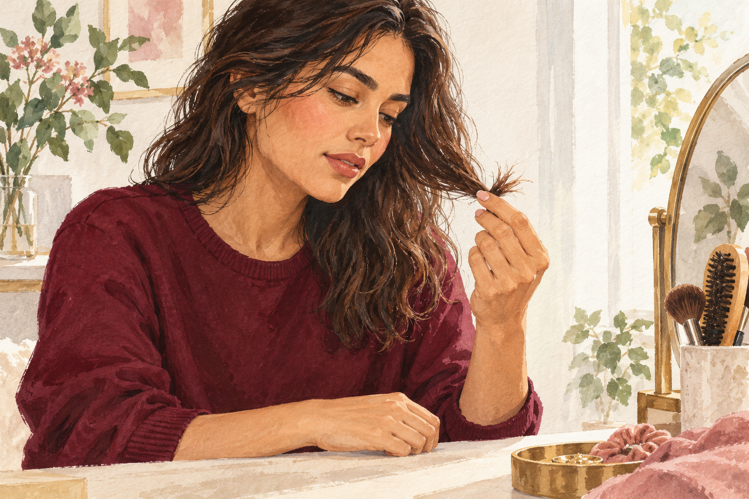 A small section of attached hair ends is checked in daylight.