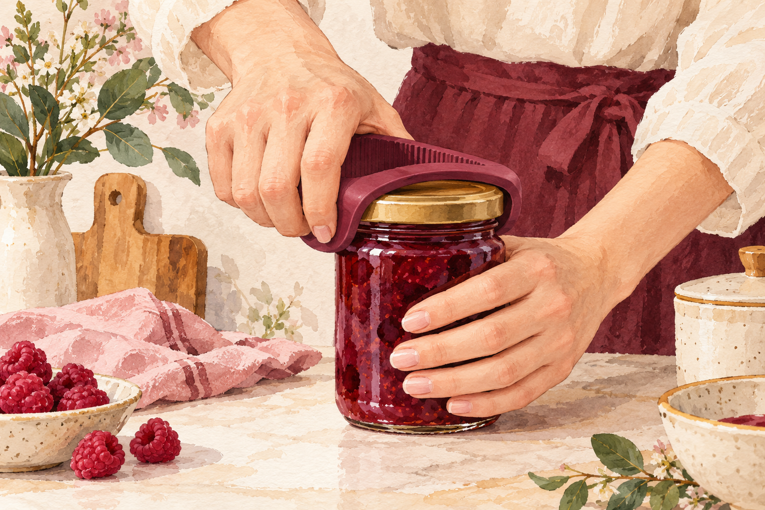 A jar opener opens a lid while nails stay clear.