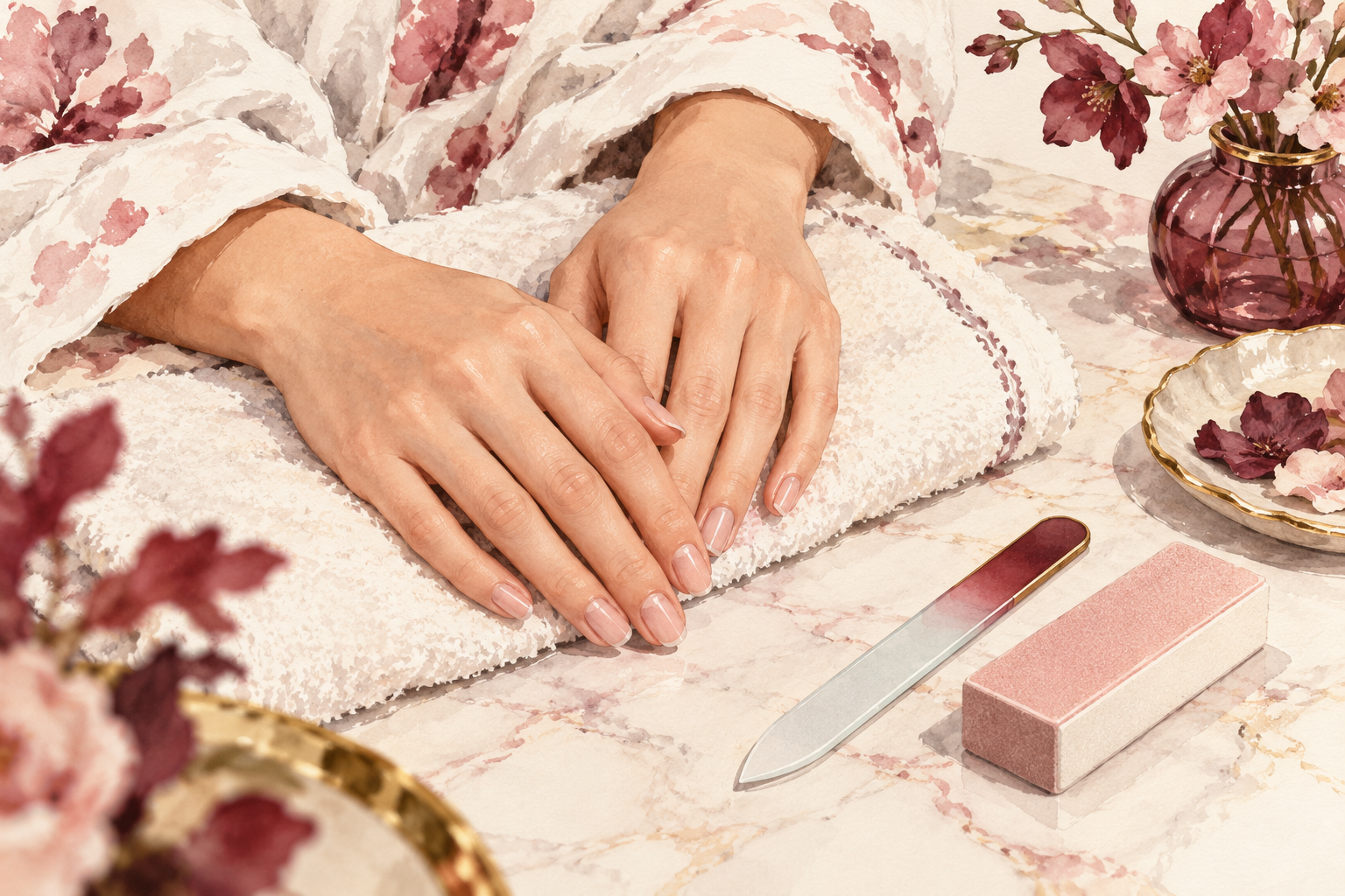 Bare hands rest beside a fine file and soft buffer.