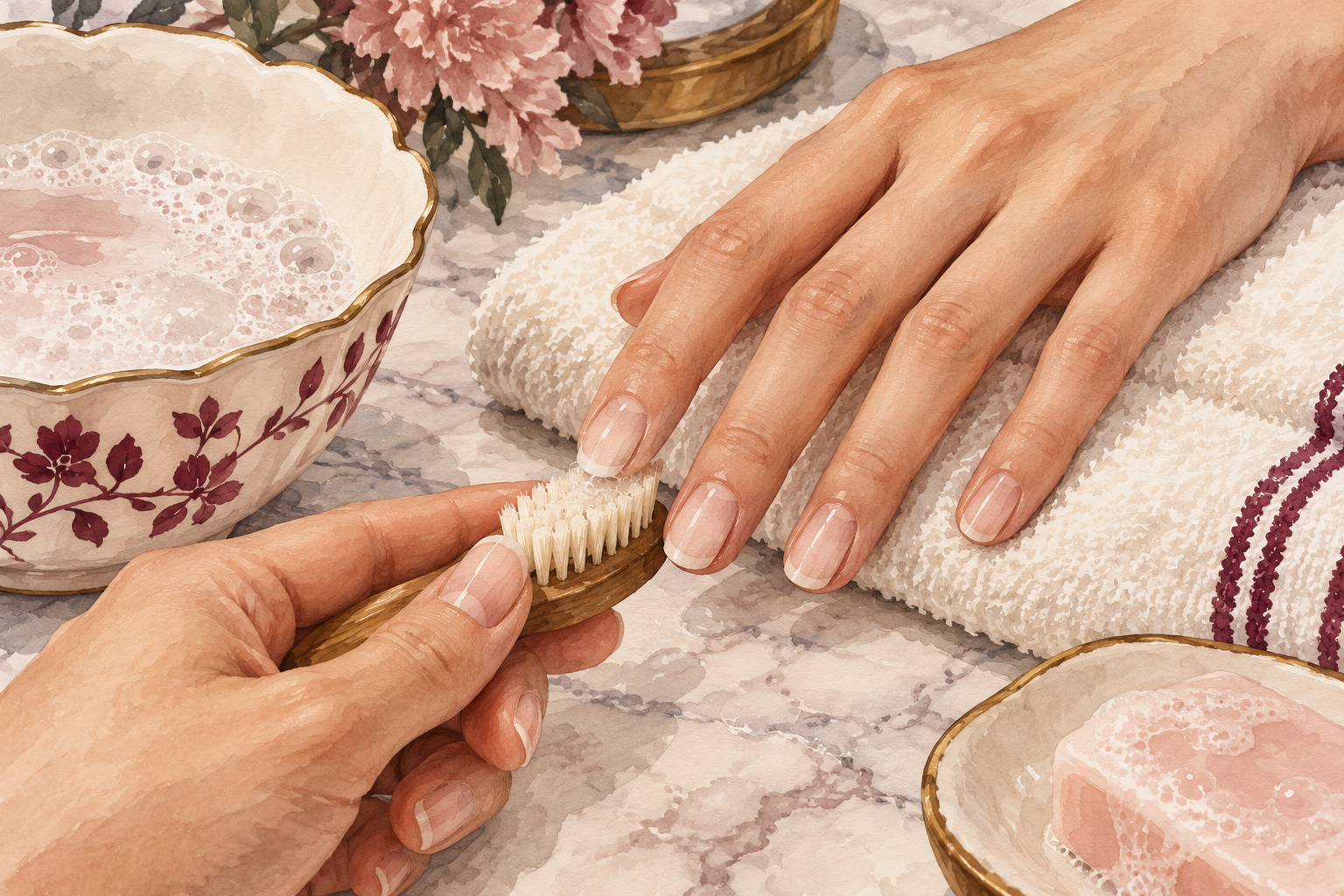Soft bristles clean beneath a nail's free edge.