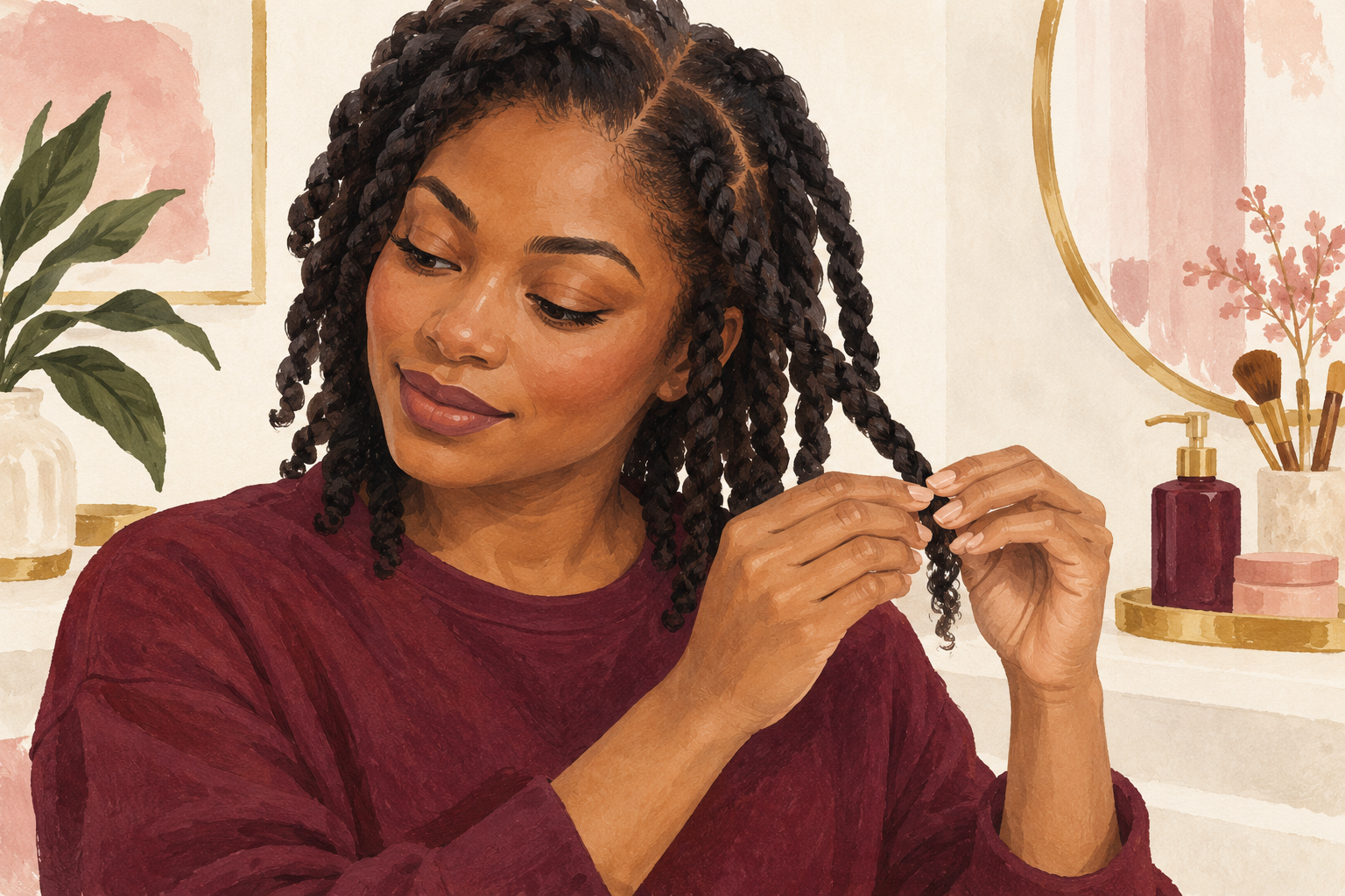 Hands gently shape the end of a loose twist.
