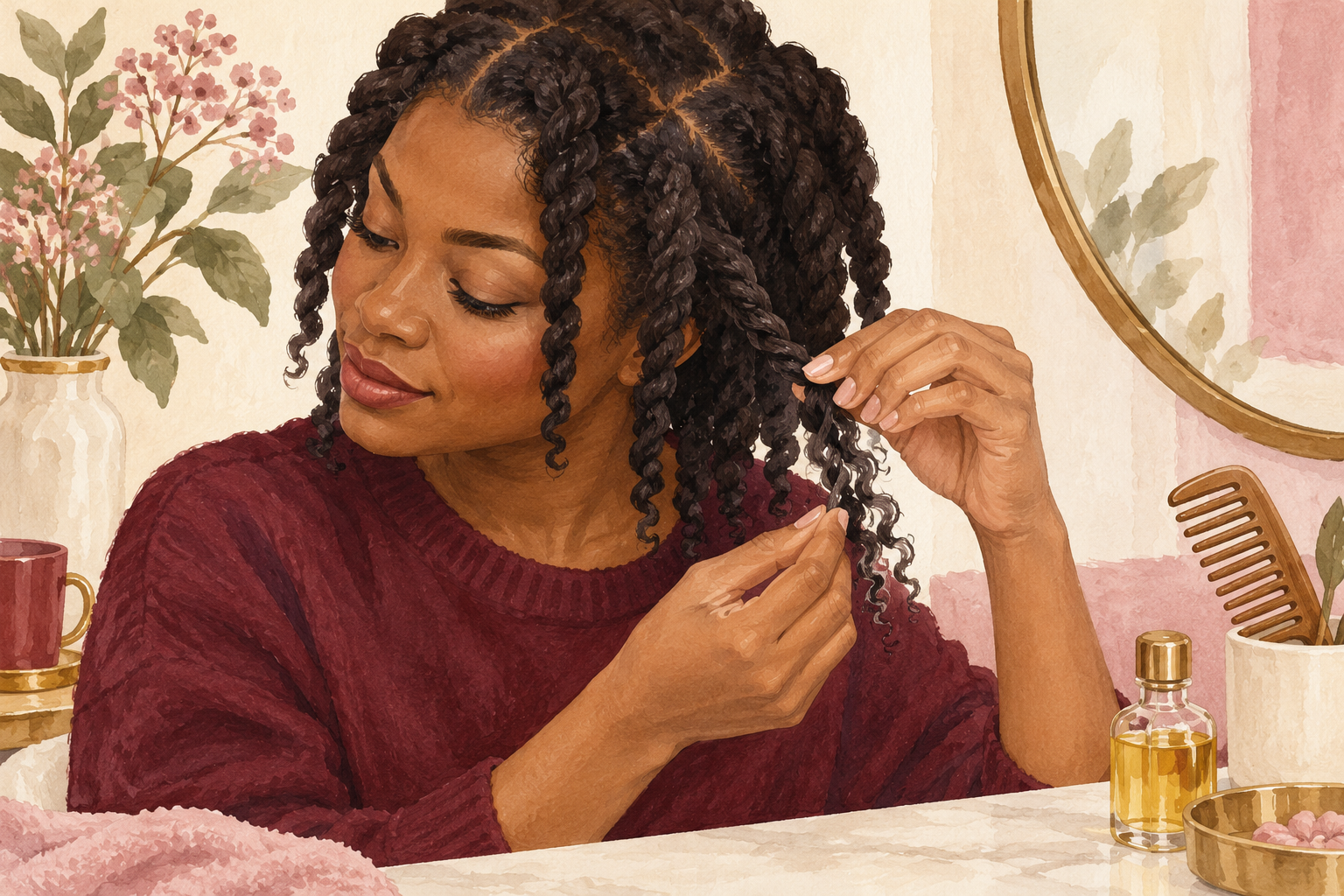 Fingers gently separate the ends of a dry twist.