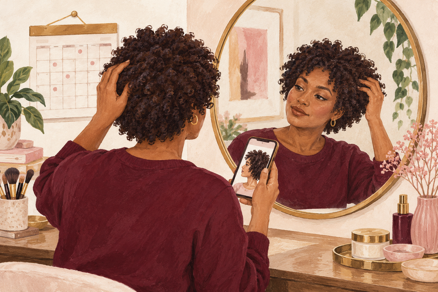 A woman records one current view of her coils.