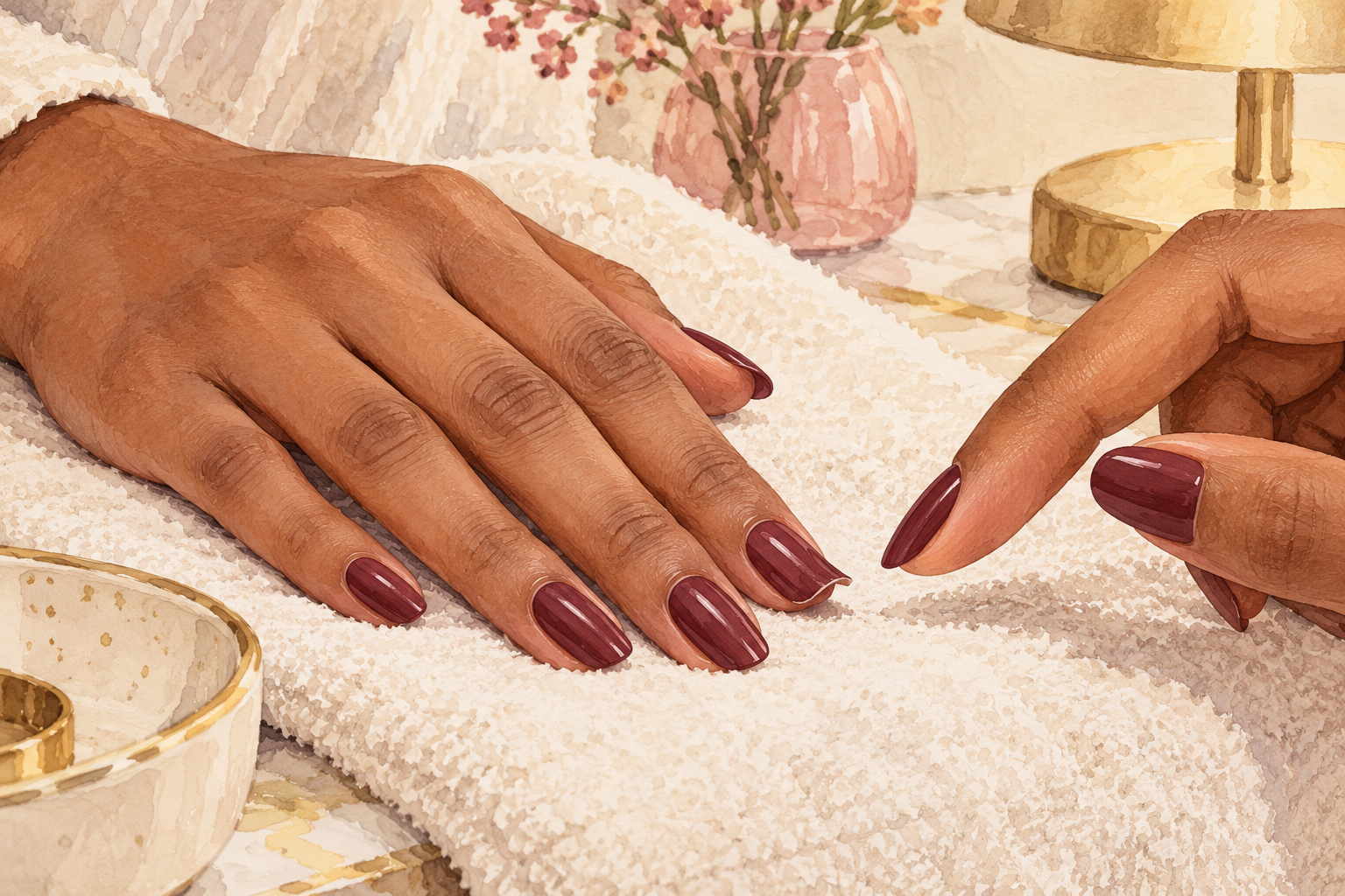 A press-on nail is observed beside a small lifted edge.
