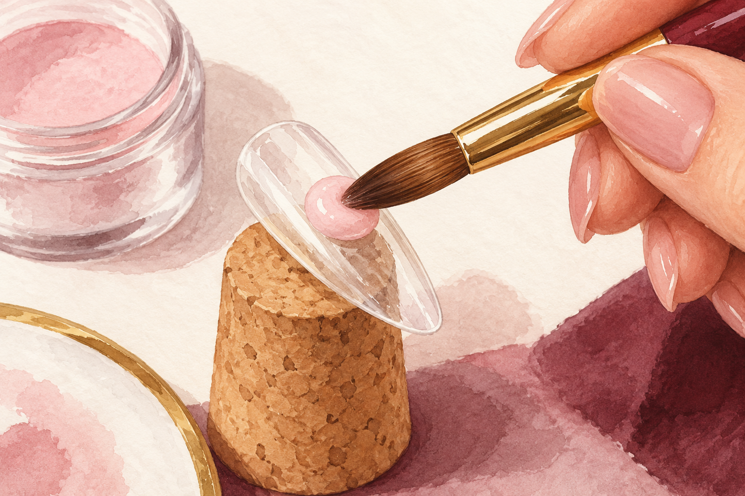 The belly of an acrylic brush gently presses a small bead.