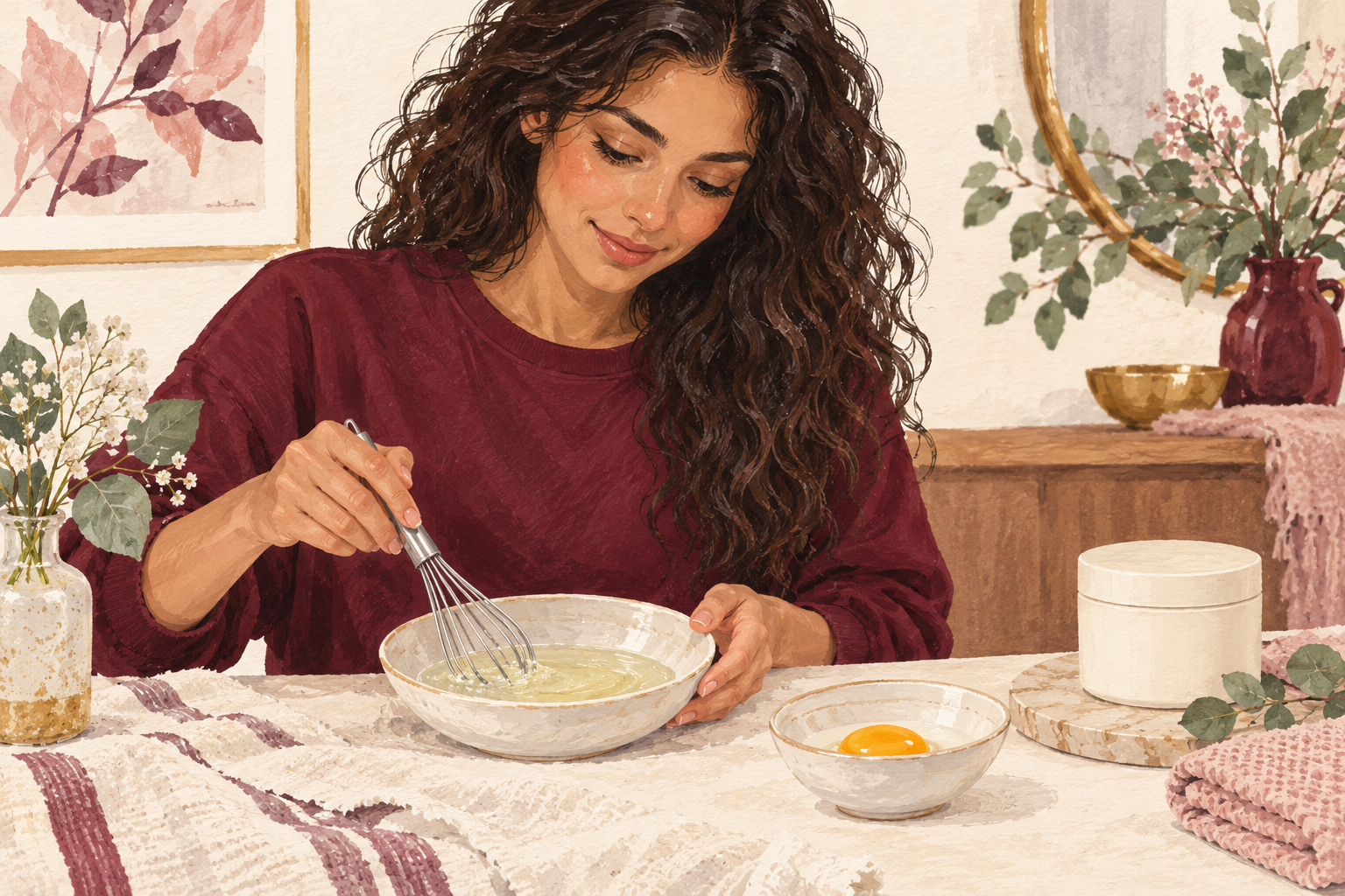A small dish of egg white sits apart from a yolk.