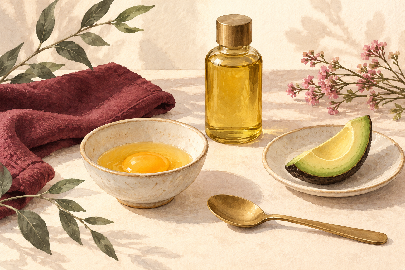 A small yolk bowl sits beside a separate avocado portion.