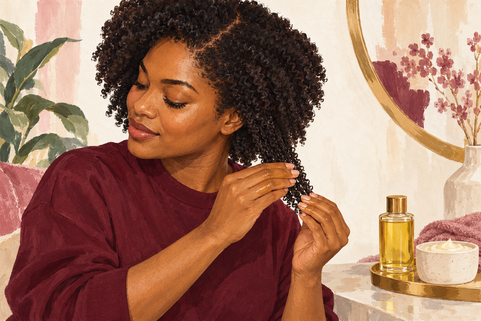 Hands smooth a little oil over the ends of tight coils.