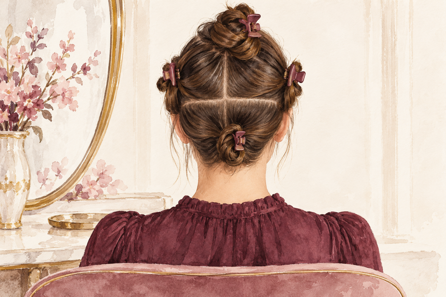 Clips divide attached hair into manageable sections at the crown, sides and back.